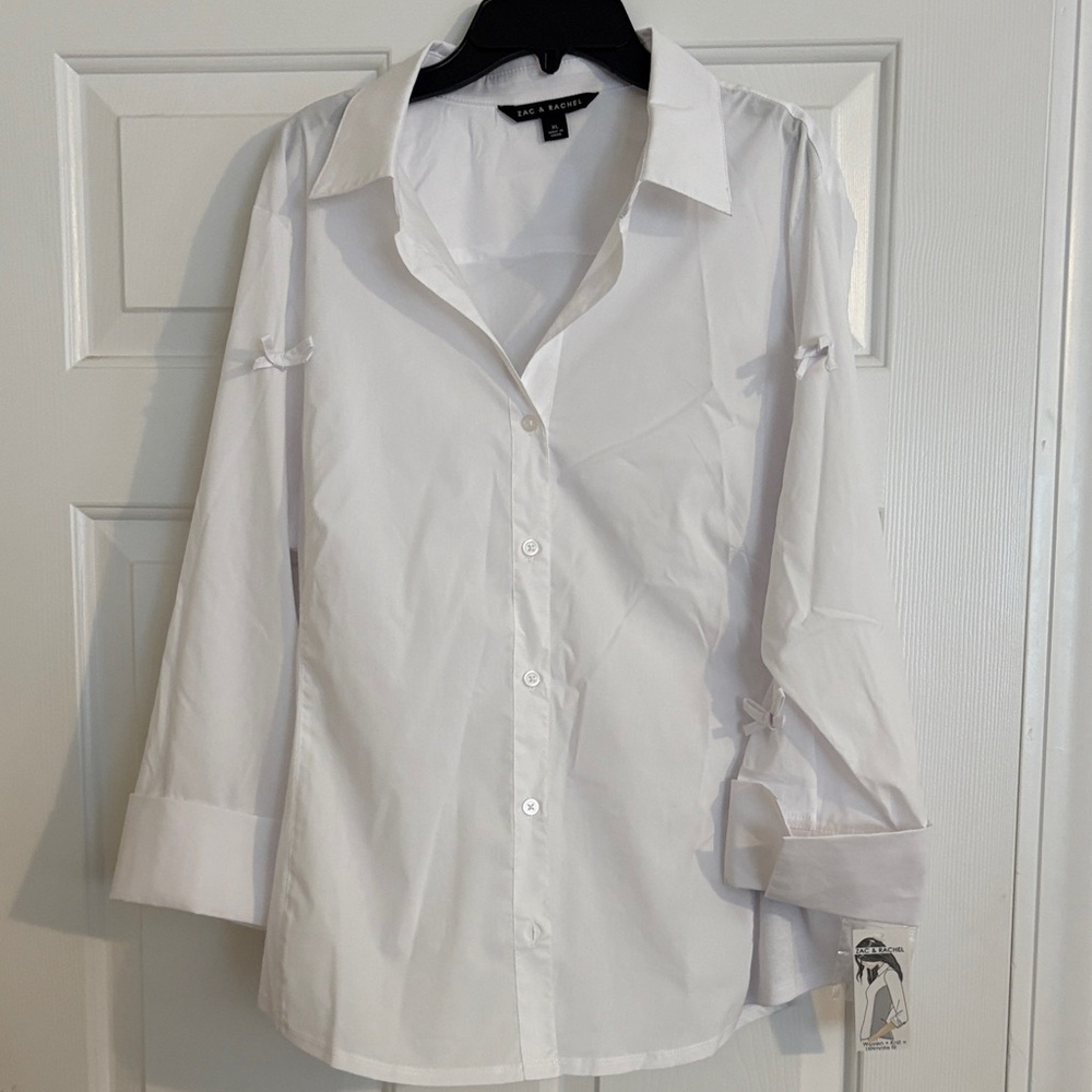 White Button-Up Shirt with Bow Sleeve Detail